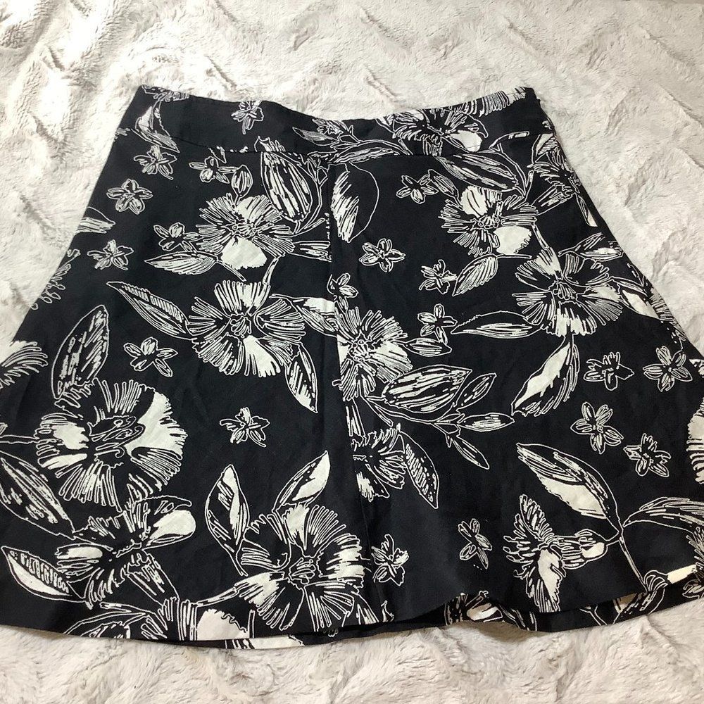 merona black white floral linen a-line skirt size 12